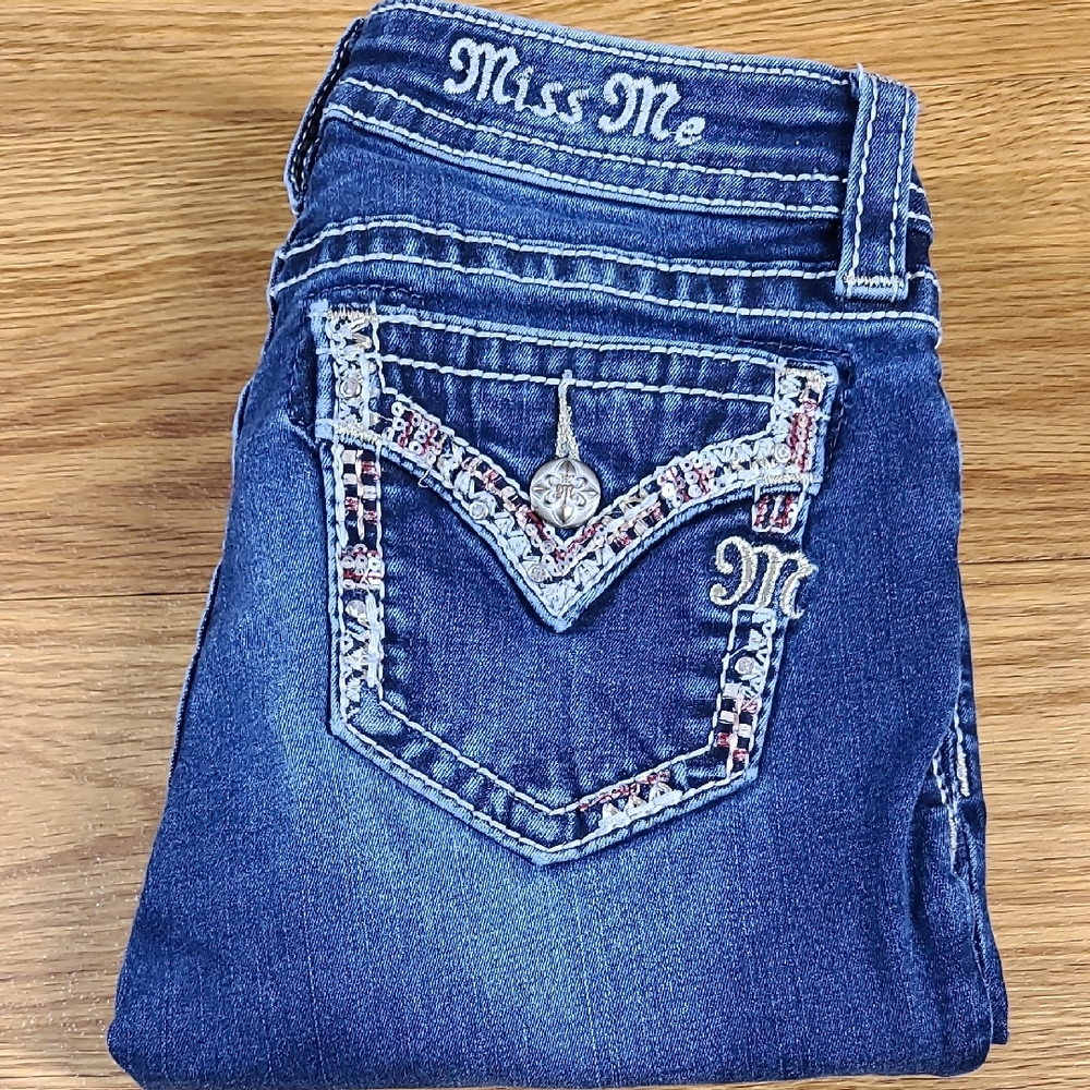 MISS ME 12 GIRLS K8985G SUPER SKINNY SPARKLE PRE-OWNED STRECH FADED BLUE JEANS